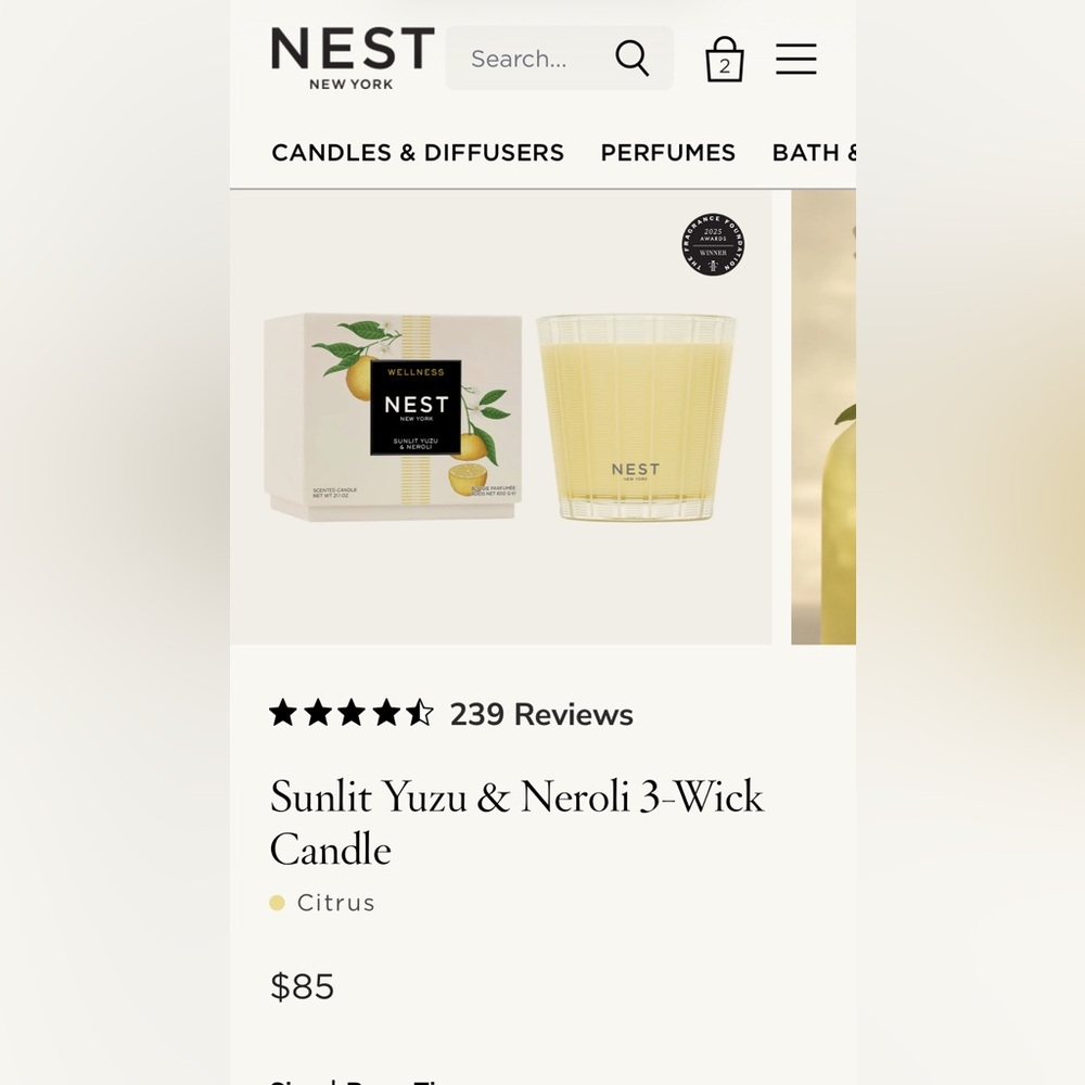 Nest Sunlit Yuzu & Neroli Three-Wick Candle, BRAND NEW - Picture 2 of 8